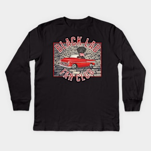 Cute Black Lab driving classic truck on gray brick Kids Long Sleeve T-Shirt